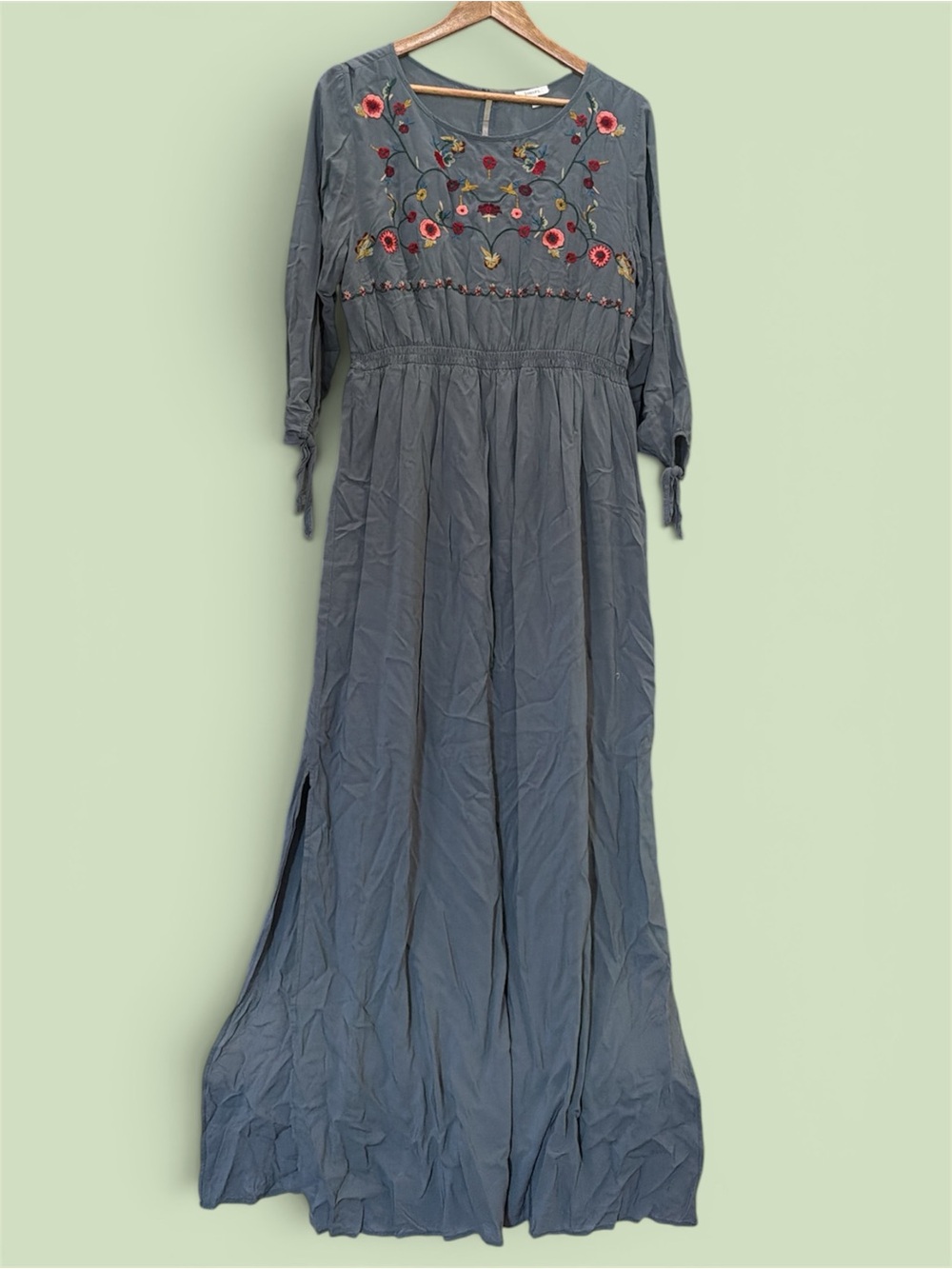 JODIFL Slate Blue Embroidered Maxi Dress